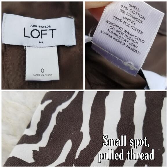 Zebra Print Dress LOFT Size 0 Brown White Stretch Sleeveless Beaded Collar - Picture 5 of 9